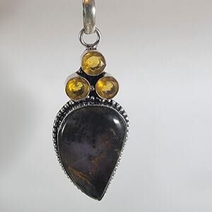 Pietersite Pendant Necklace – With Citrine Accents + 20" Sterling Silver Chain